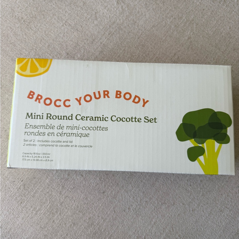 NWT Brocc Your Body Mini Round Ceramic Cocette Set with Lids FabFitFun